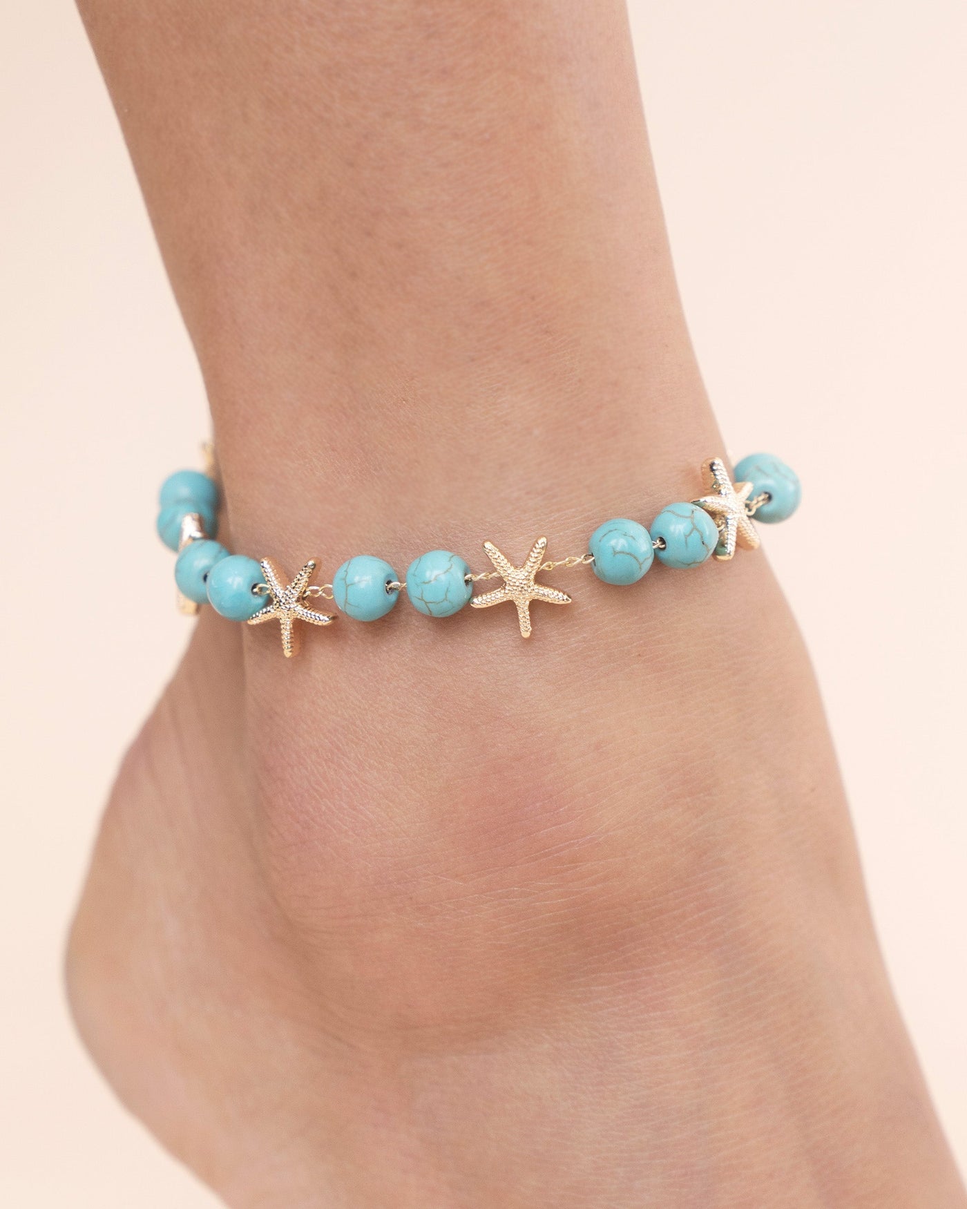 Starfish and Turquoise Beaded Anklet
