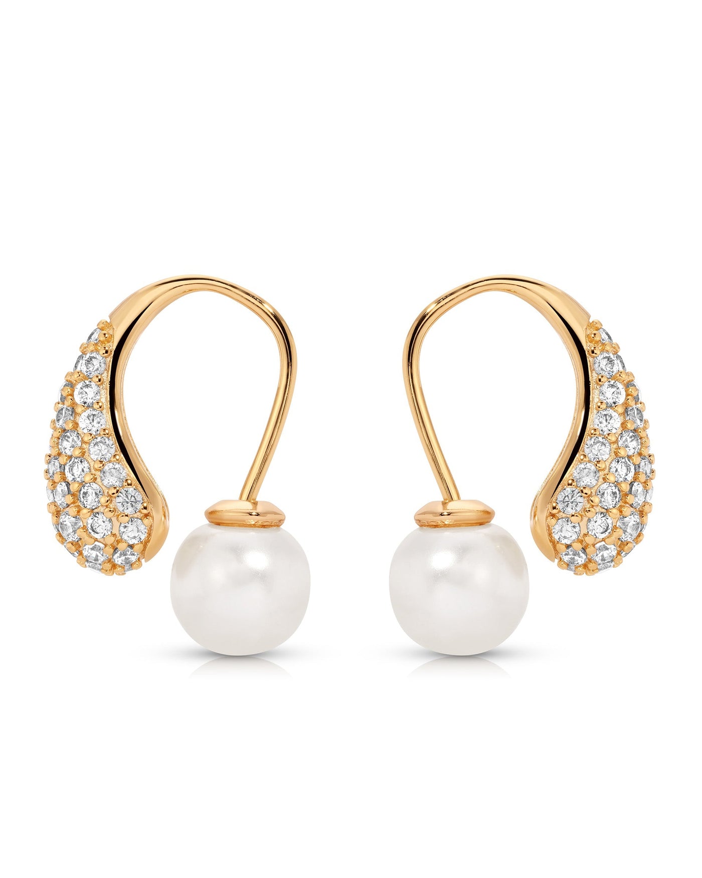 Hooked Pavé and Pearl Earrings
