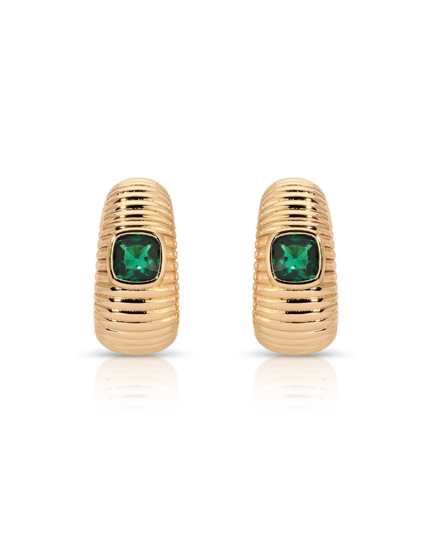 Ribbed Emerald Medium Hoops