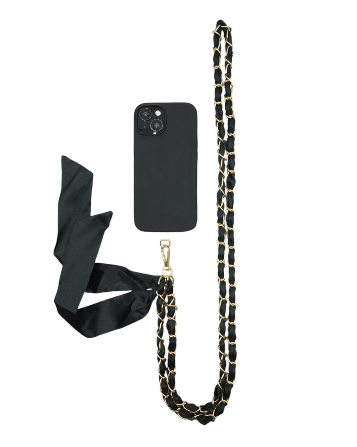 Black Satin Sash Crossbody Phone Chain