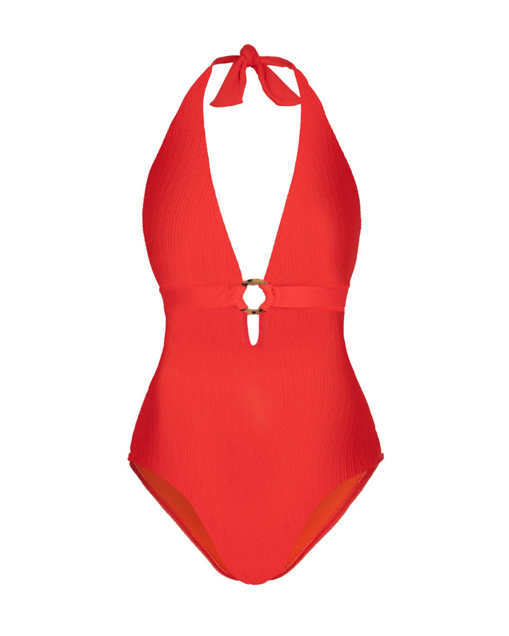 Gabrielle Halter One Piece In Guava Red Texture