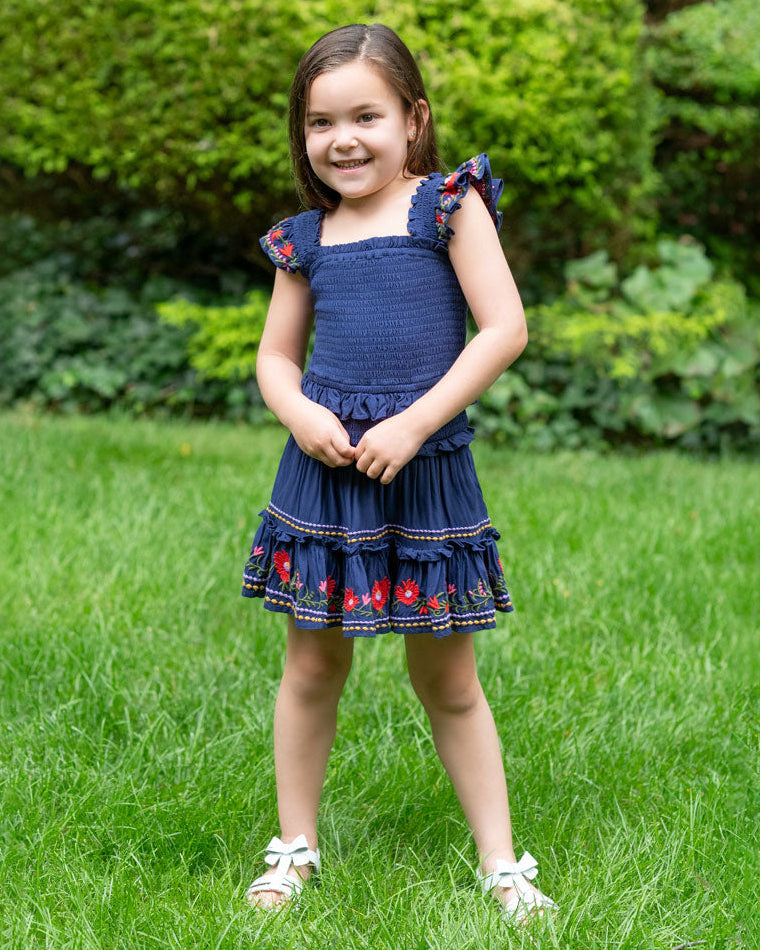 Girls Zoe Dress In Gardenia Embroidery