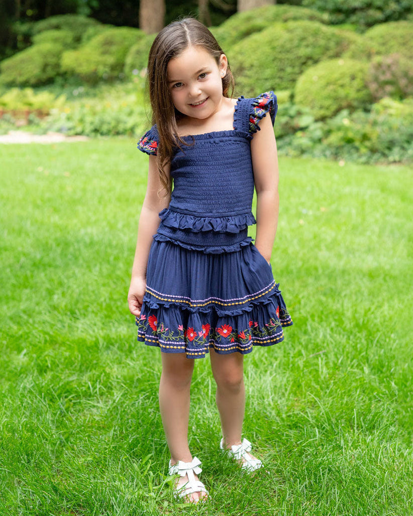 Girls Zoe Dress In Gardenia Embroidery