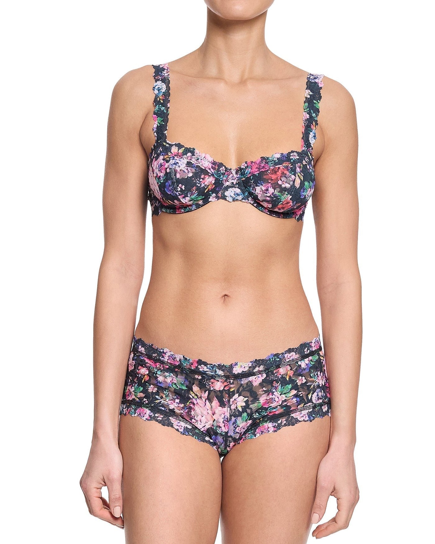 Printed Signature Lace Boyshort Dark Peonies