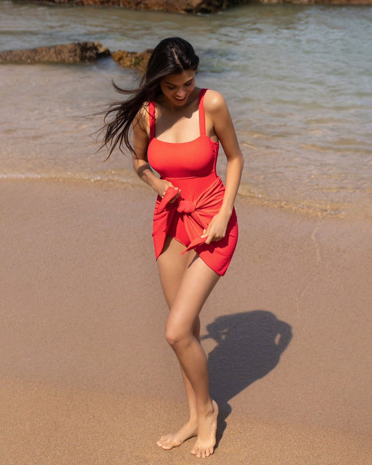 Jori One Piece In Guava Red Texture
