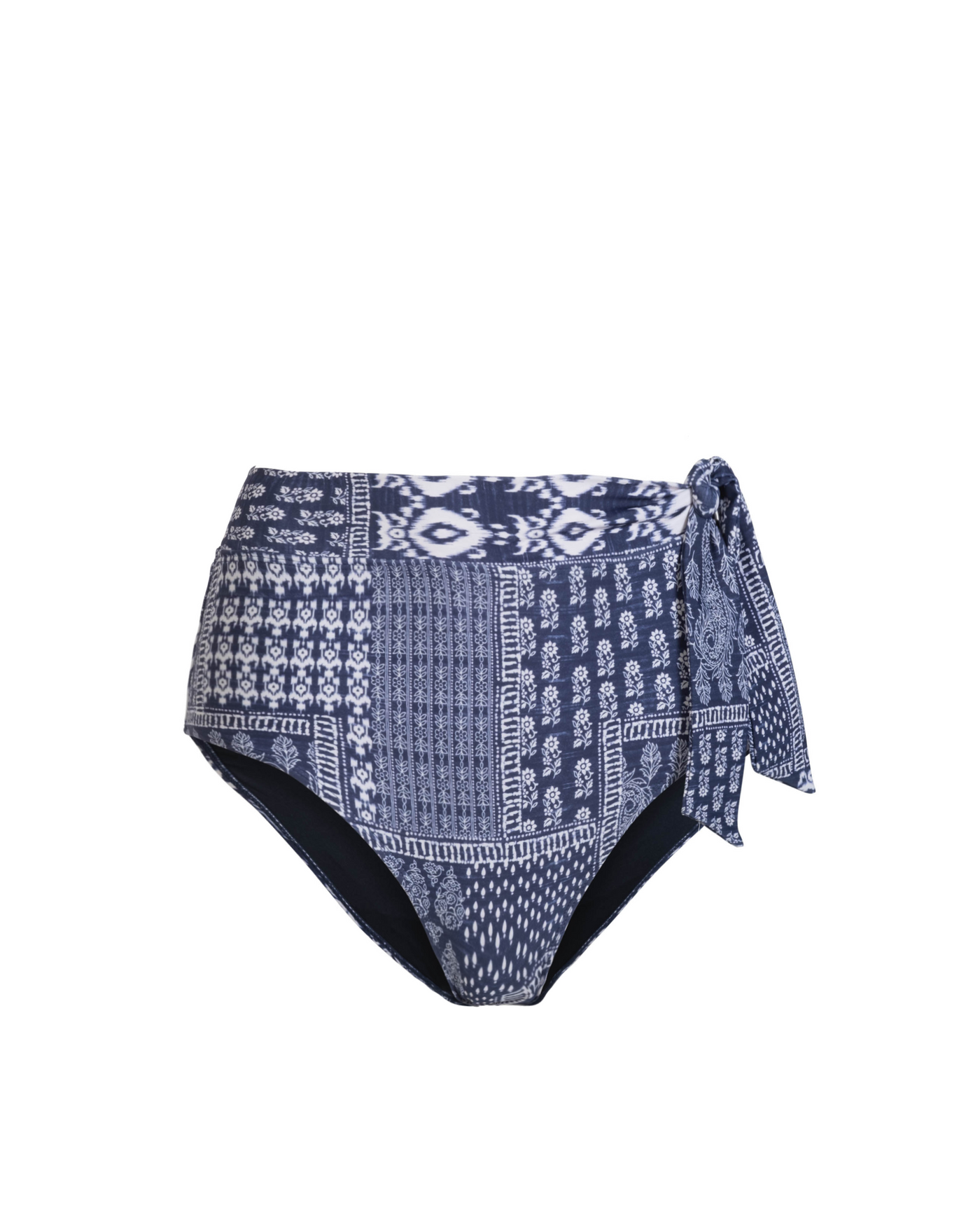 Side Tie High Waist Bottom In Tivara Patchwork
