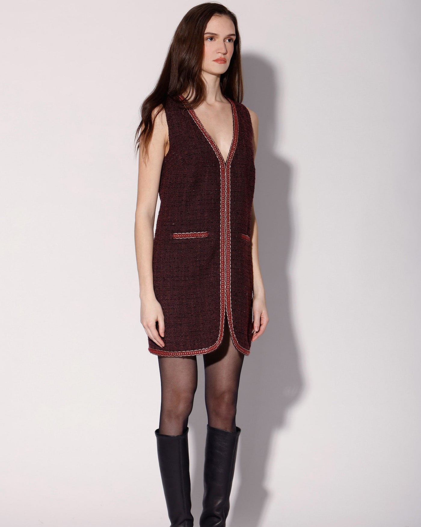Evie Dress, Bordeaux Tweed