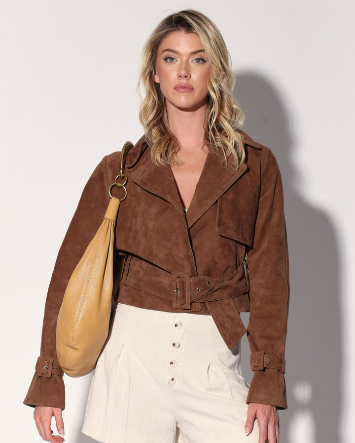 Rexa Short Trench, Chestnut Suede - Leather