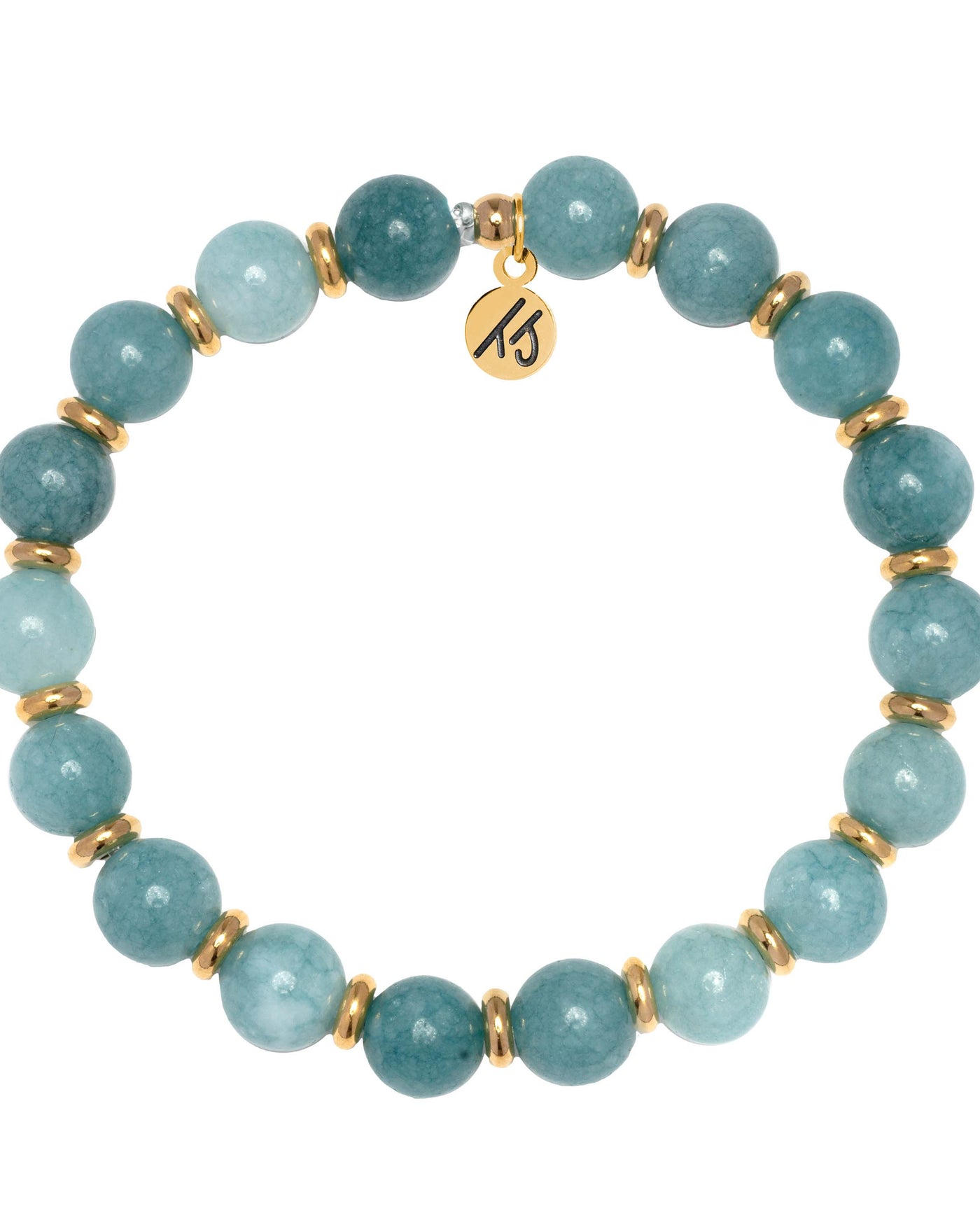 Gold Empowered Elegance Collection- Mountain Blue Jade Gemstone Bracelet