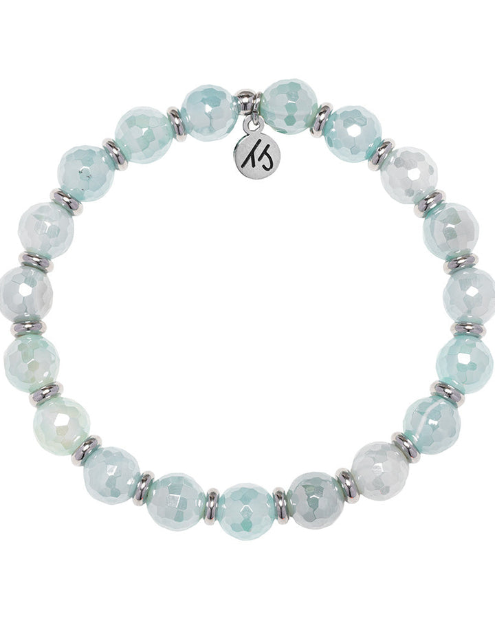 Silver Empowered Elegance Collection- Aqua Agate Gemstone Bracelet