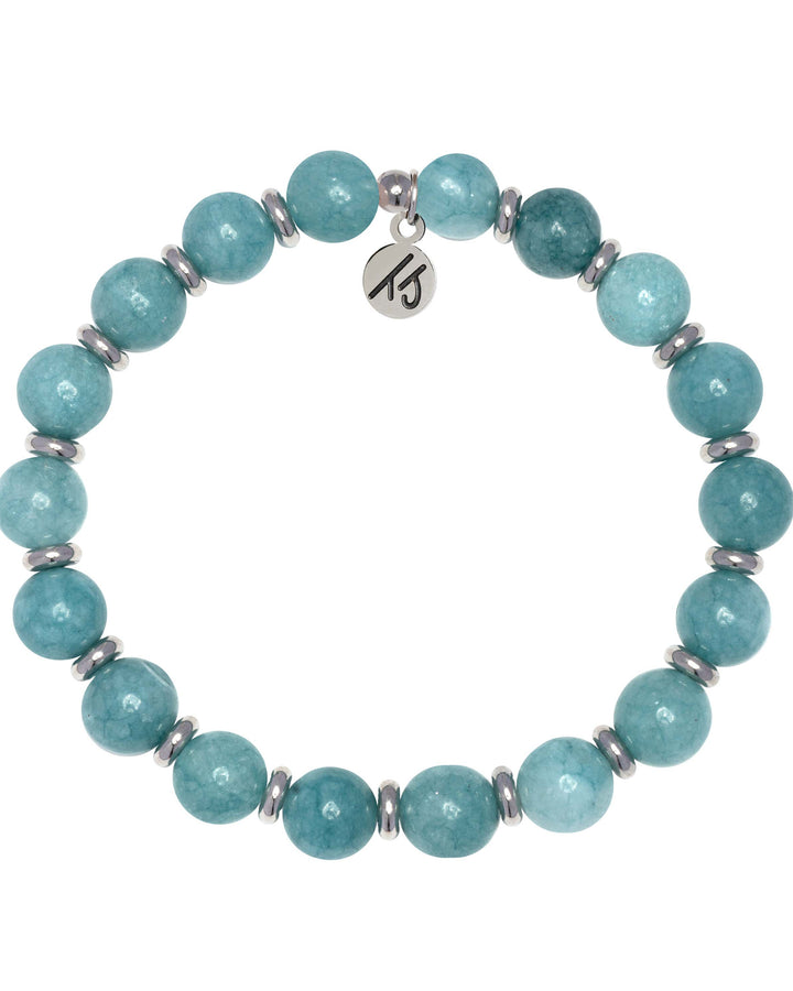 Silver Empowered Elegance Collection- Mountain Blue Jade Gemstone Bracelet