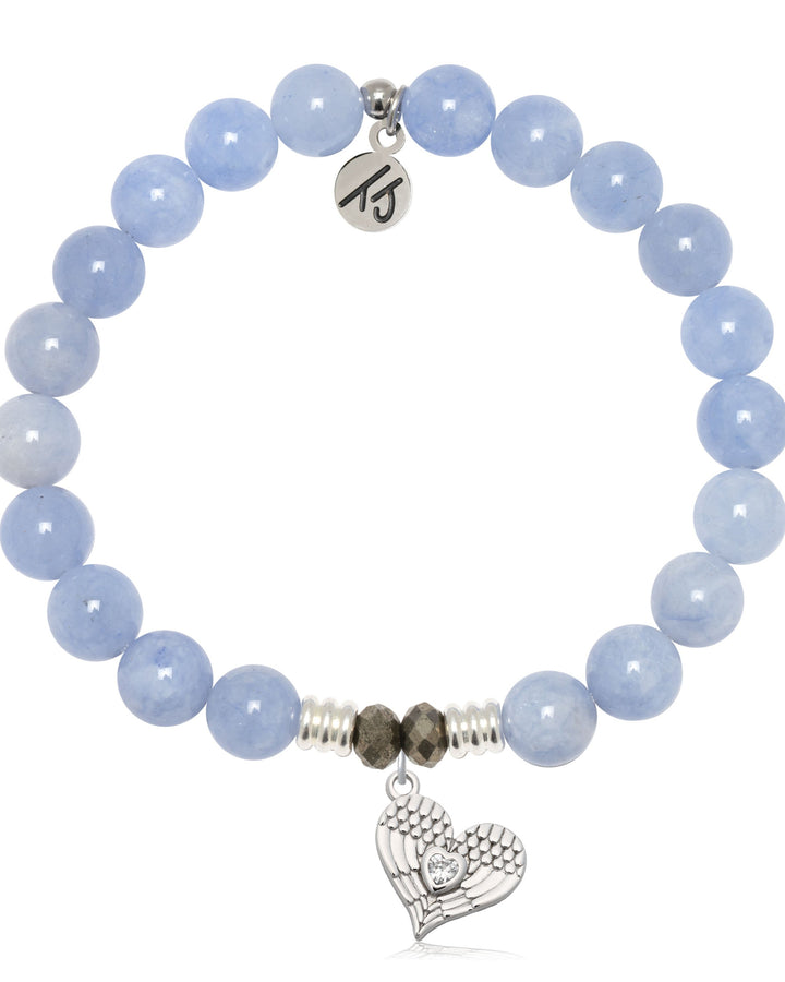 Sky Blue Jade Gemstone Bracelet with Angel Love Sterling Silver Charm