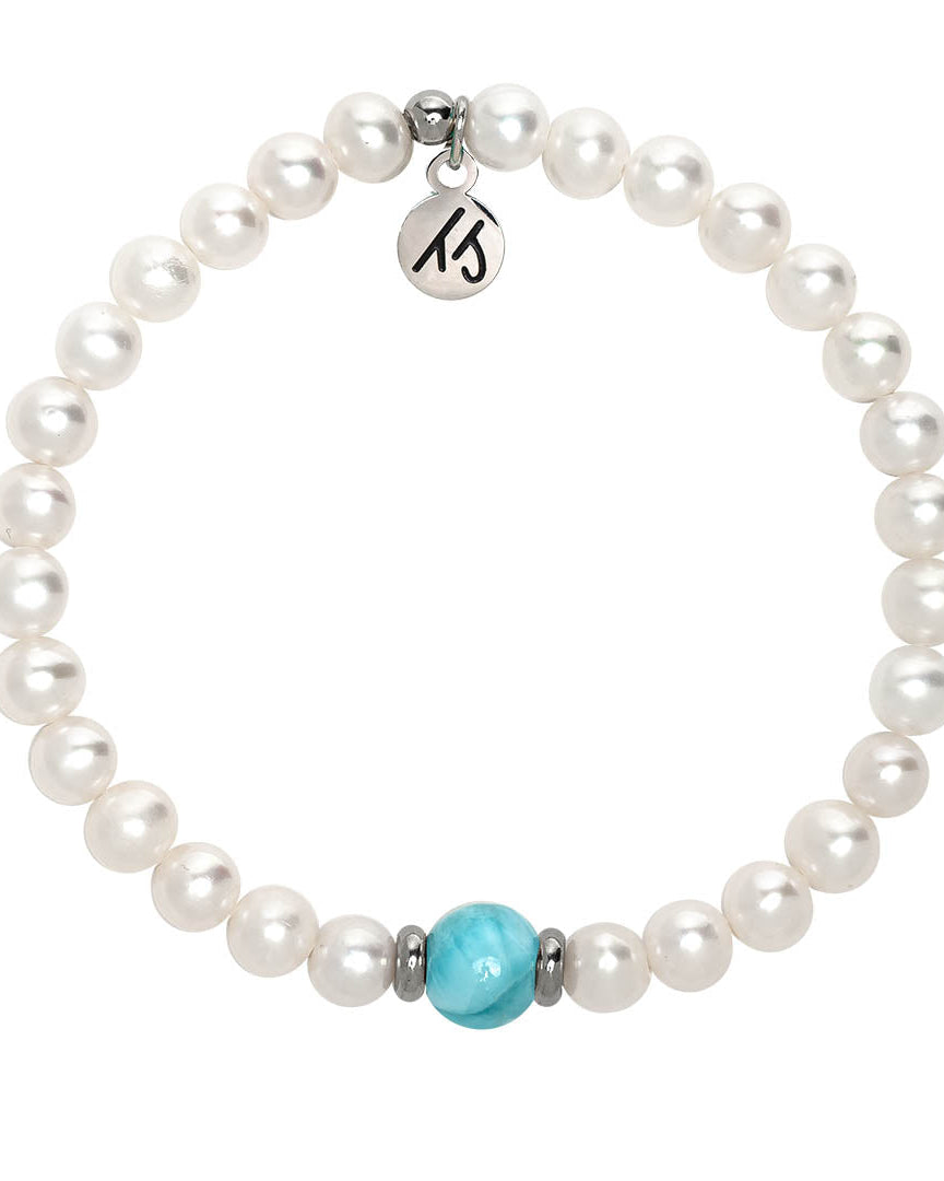 The Cape Bracelet- Pearl with Larimar Ball