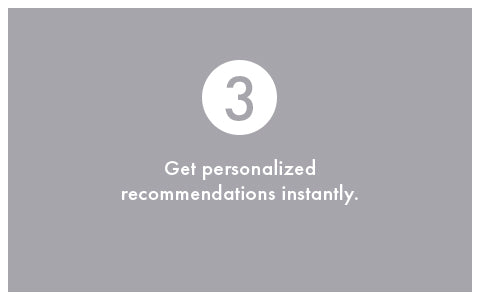 Gray background with white text '3 Get personalized recommendations instantly.'