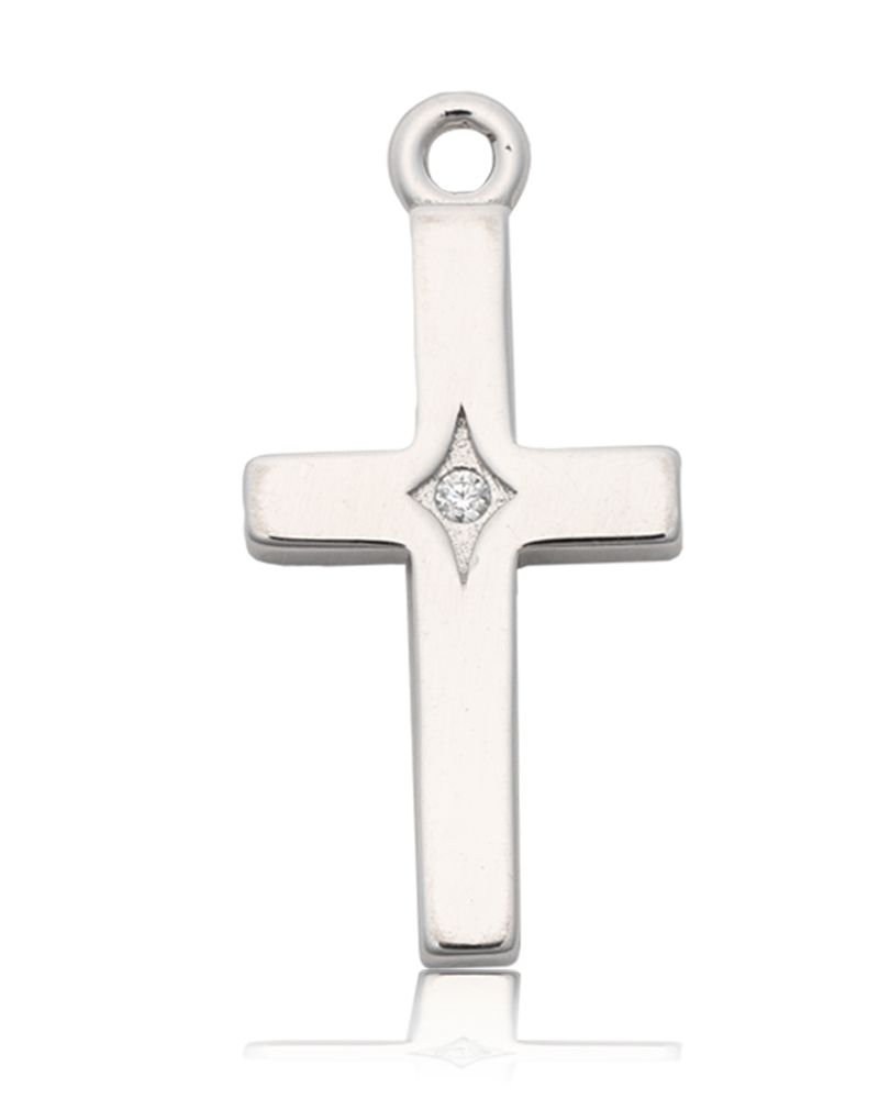 White Cats Eye Gemstone Bracelet with Cross CZ Sterling Silver Charm