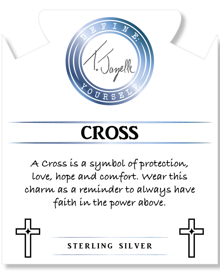 White Cats Eye Gemstone Bracelet with Cross CZ Sterling Silver Charm
