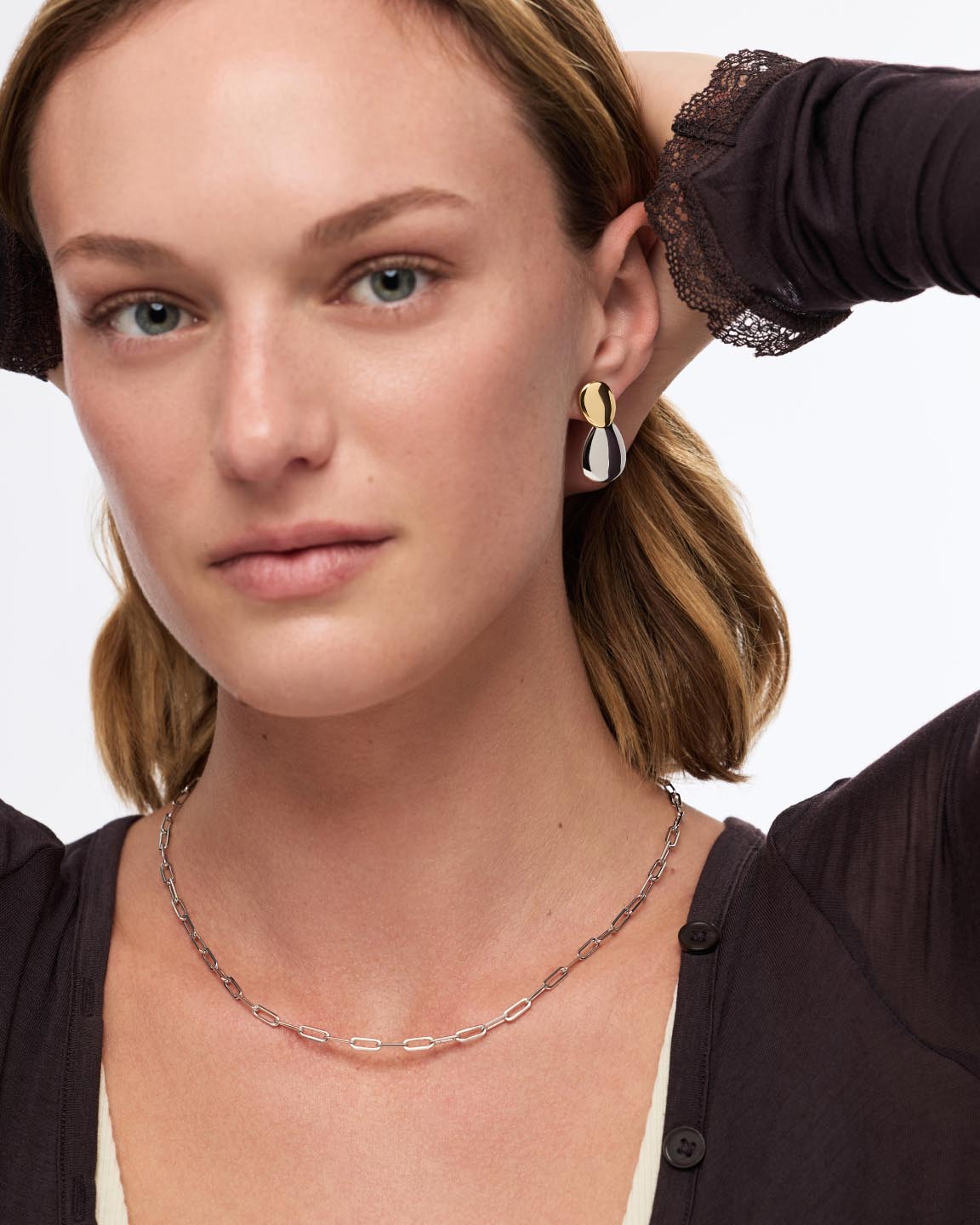Drop Earrings - Pebble Earrings Two Tone