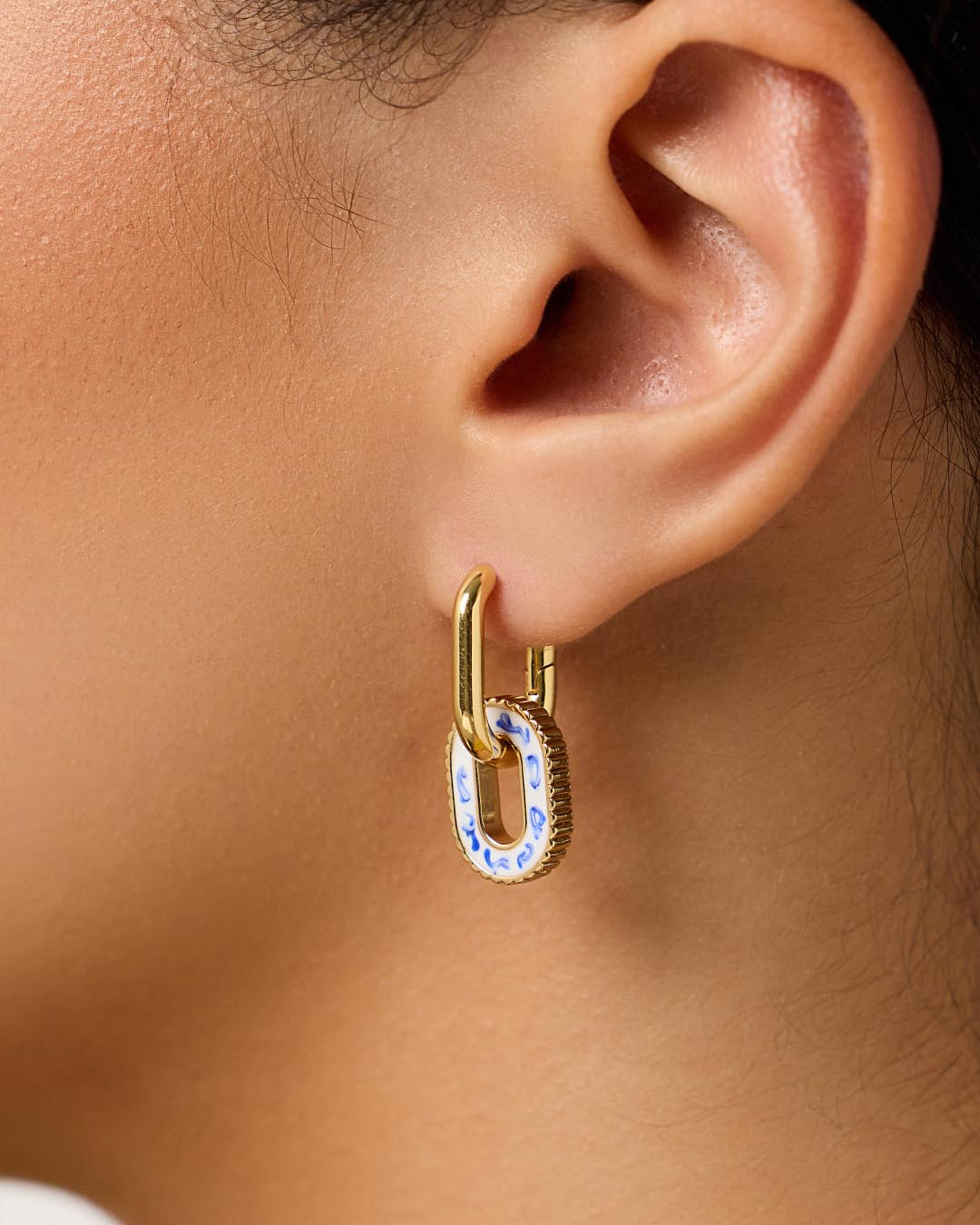 Double Hoop Earrings - Ash Double Marble Blue