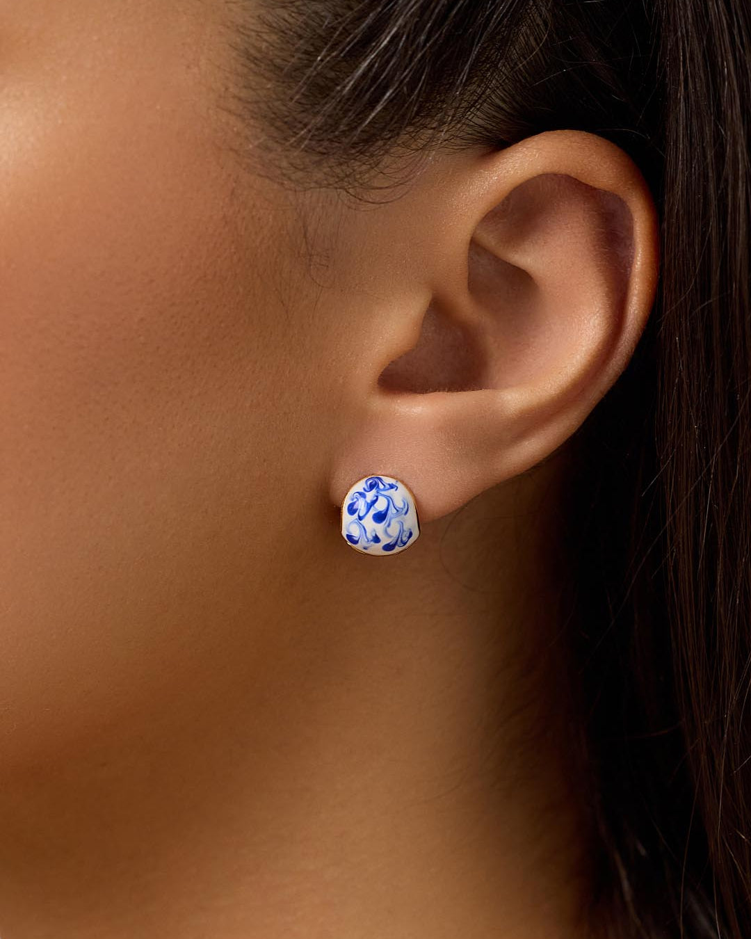 Statement Earrings - Mini Abby Marble Blue | Boston Proper