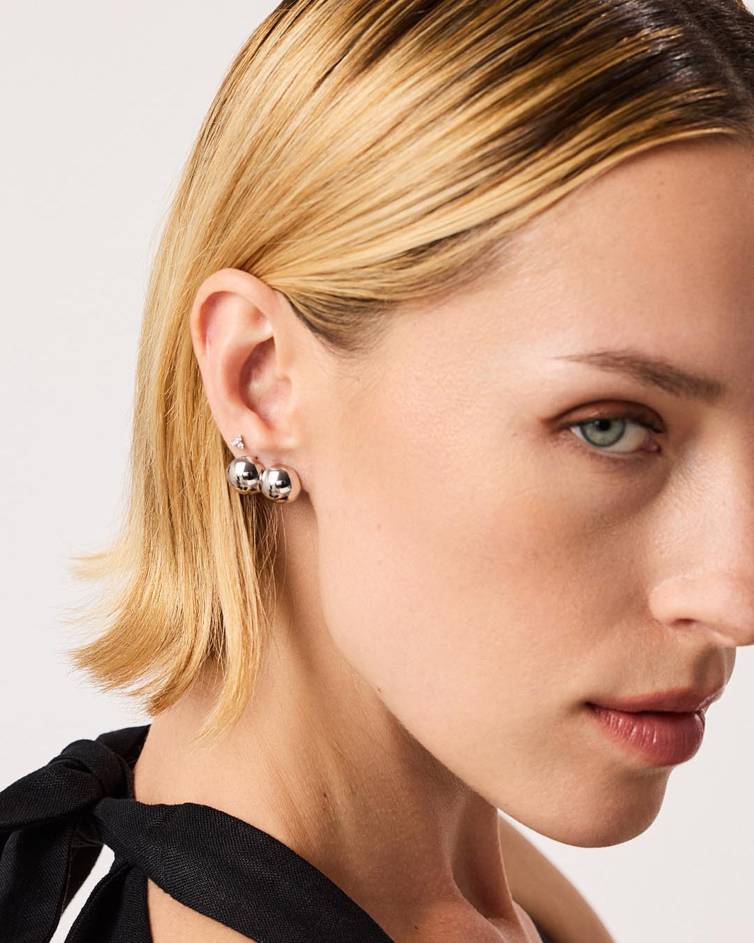 Silver Sphere Hoop Earrings - Mini Abby Silver