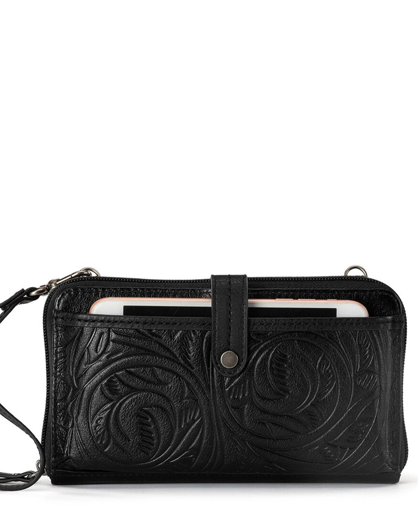 Iris Smartphone Wallet - Leather - Black Leaf Embossed