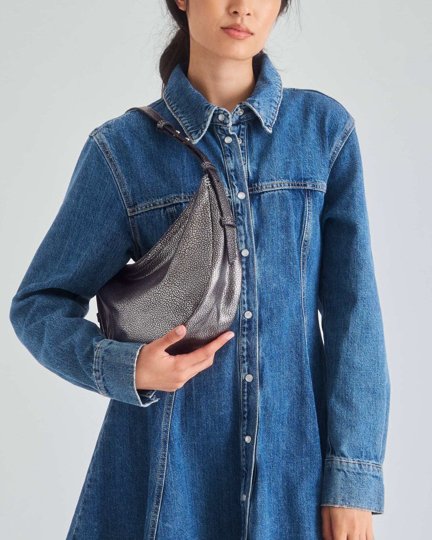 Tess Shoulder Bag - Leather - Dark Silver