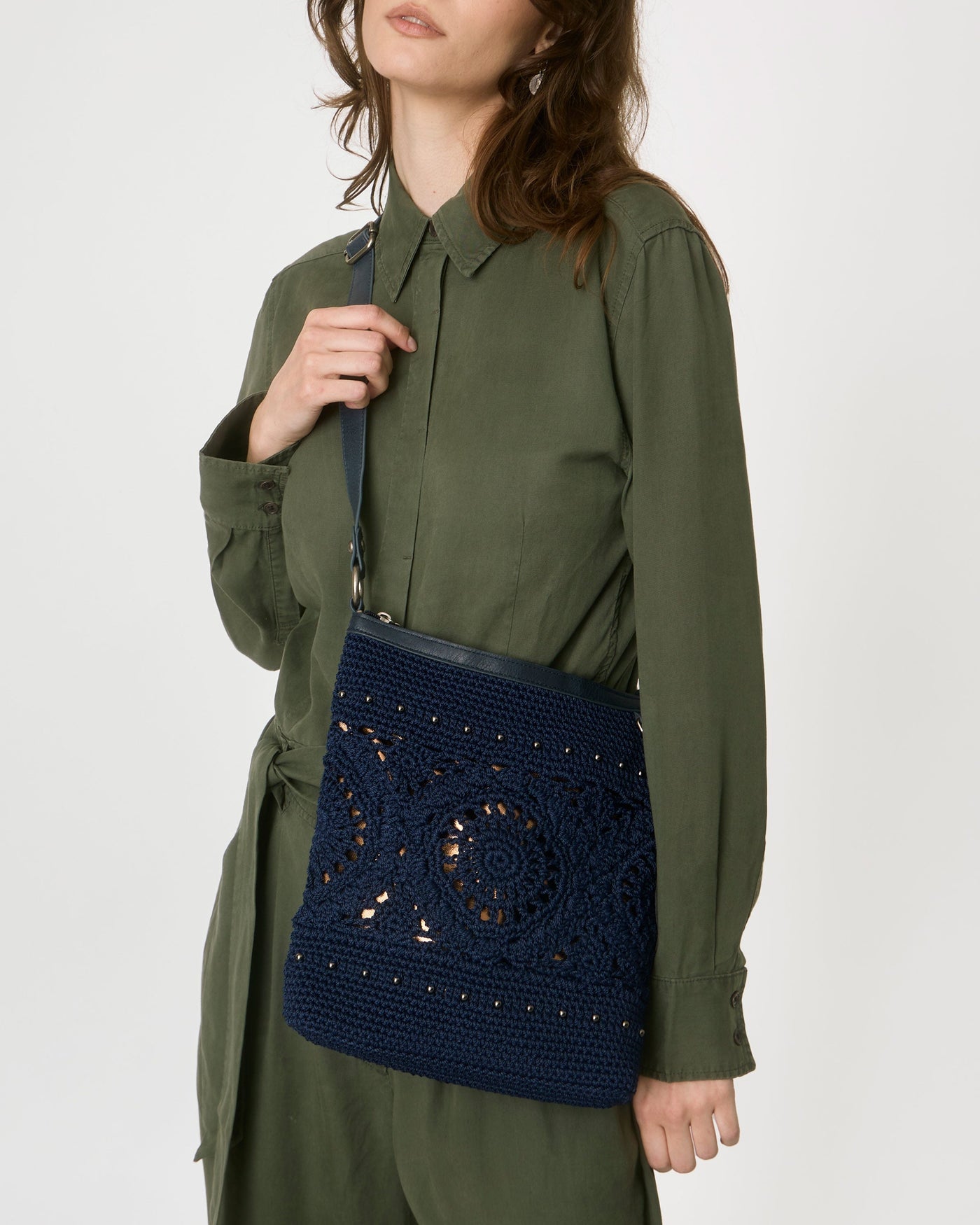 Lucia Crossbody - Hand Crochet - Denim Medallion