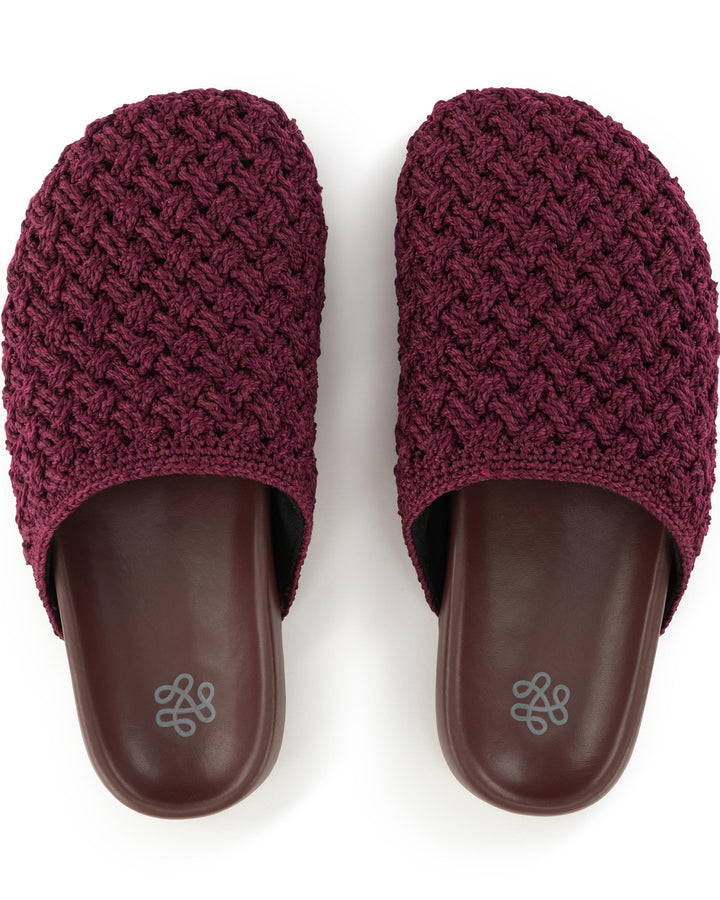 Bolinas Clog - Hand Crochet - Black Cherry Cozy Weave