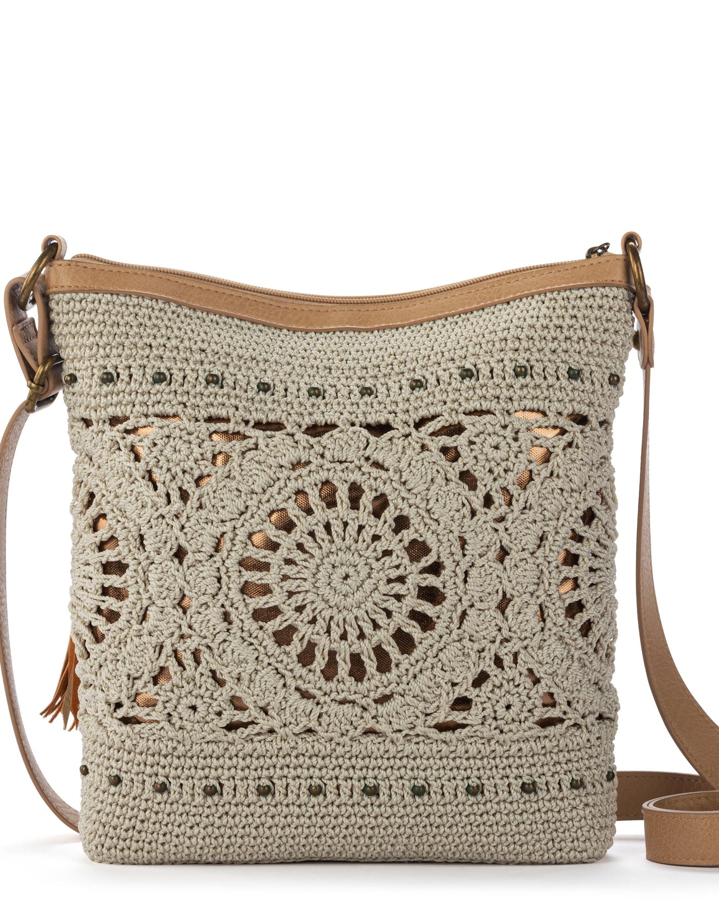 Lucia Crossbody - Hand Crochet - Natural Grey Medallion