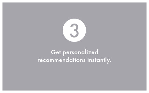 Gray background with white text '3 Get personalized recommendations instantly.'