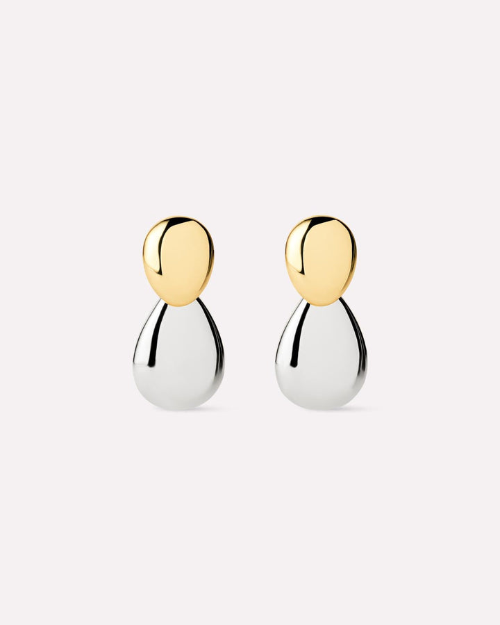 Drop Earrings - Pebble Earrings Two Tone