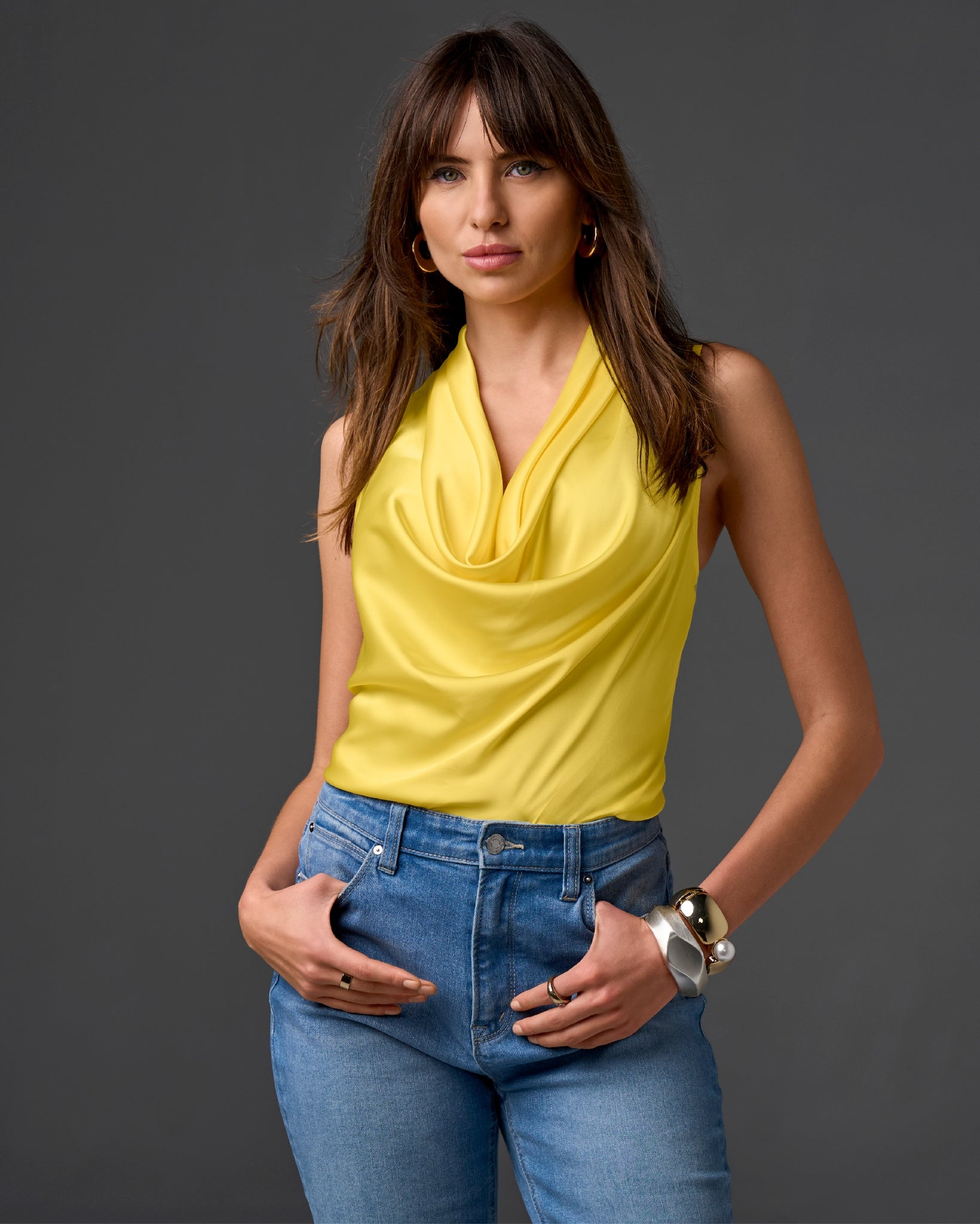 Marilyn Cowl-Neck Charmeuse Blouse Lemon Drop | Boston Proper