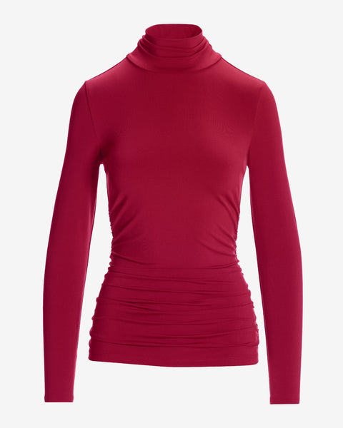 So Chic Ruched Turtleneck Top Rumba Red | Boston Proper