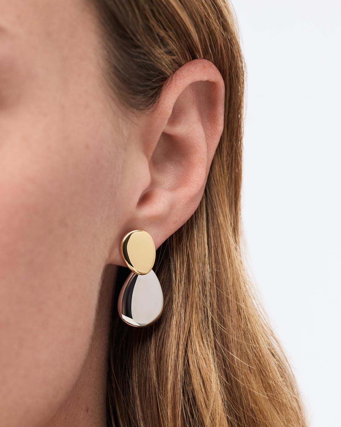 Drop Earrings - Pebble Earrings Two Tone