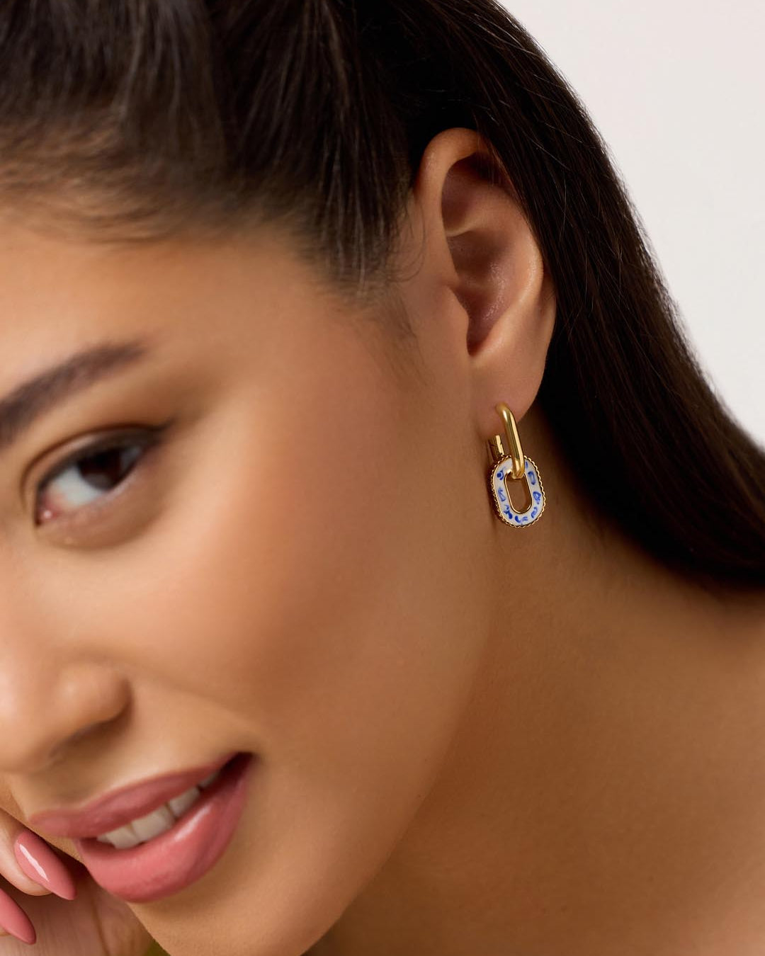 Double Hoop Earrings - Ash Double Marble Blue