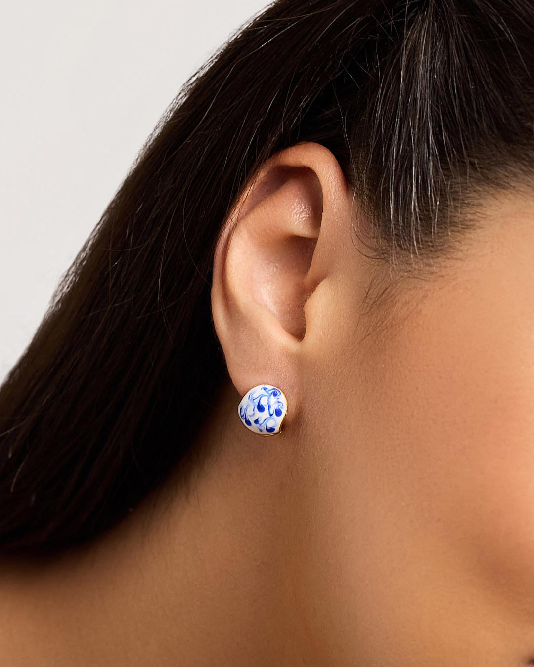 Statement Earrings - Mini Abby Marble Blue | Boston Proper
