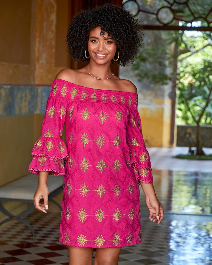 Metallic Detail Off-The-Shoulder Dress Blossom