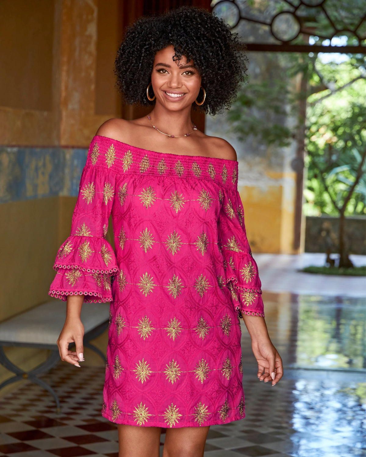 Metallic Detail Off-The-Shoulder Dress Blossom