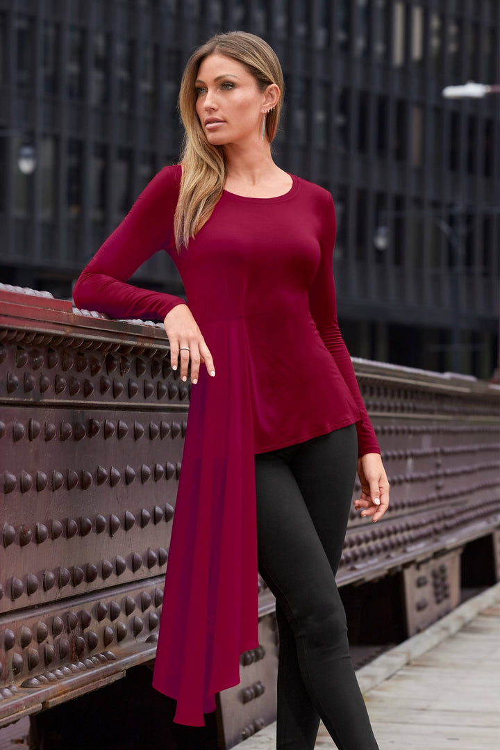Chiffon Overlay Long Sleeve Top French Kiss