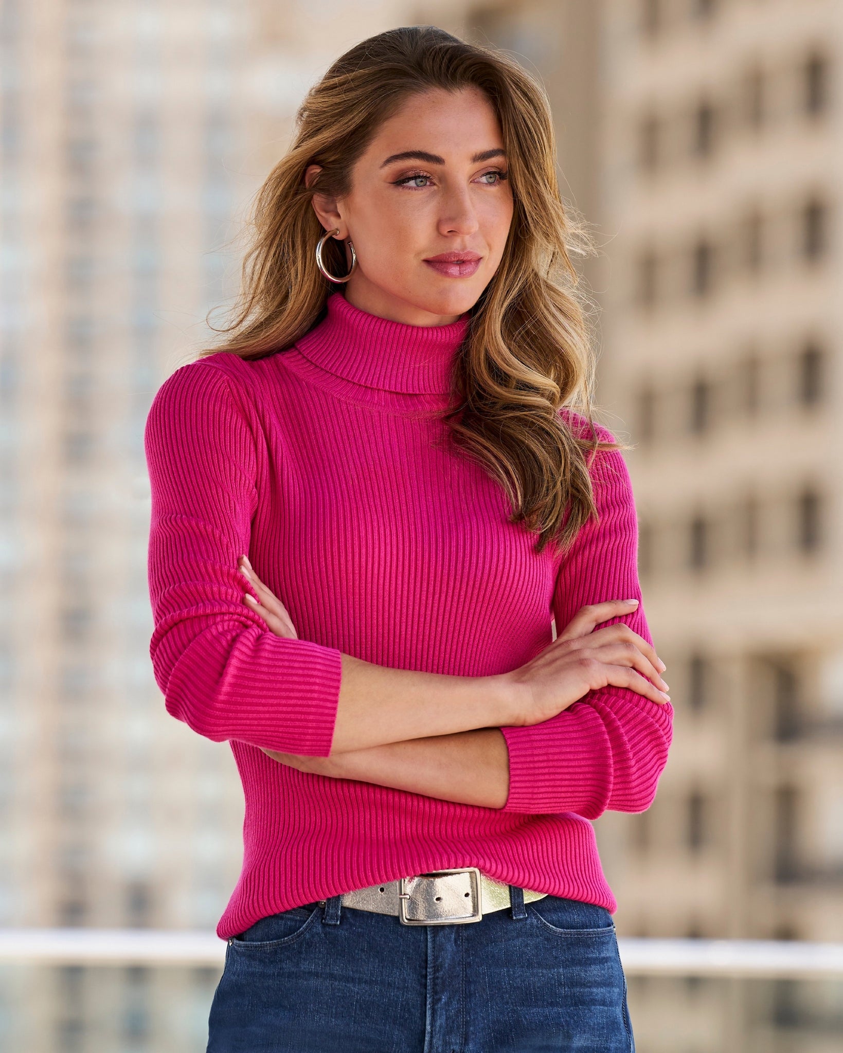 ●PINK PINEAPPLE● WINTER COZY TURTLENECK TOPBROWN m1037_138 Ashley Turtleneck Sweater - Aurora Pink – Pistola Denim