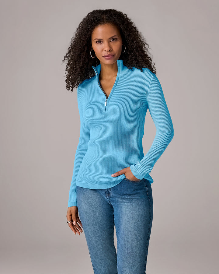 Ribbed Half Zip Up Sweater Baltic Sea