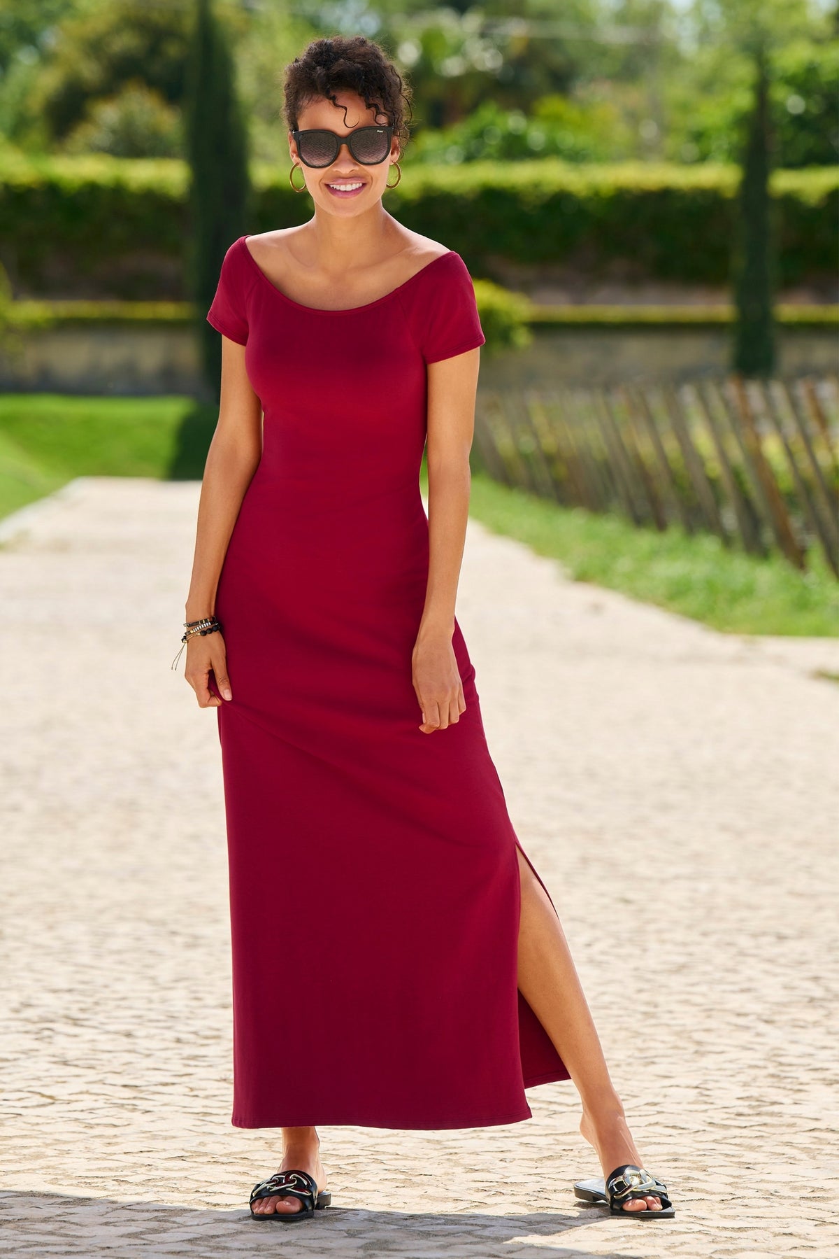Off the Shoulder Short Sleeve Maxi Dress Rio Red