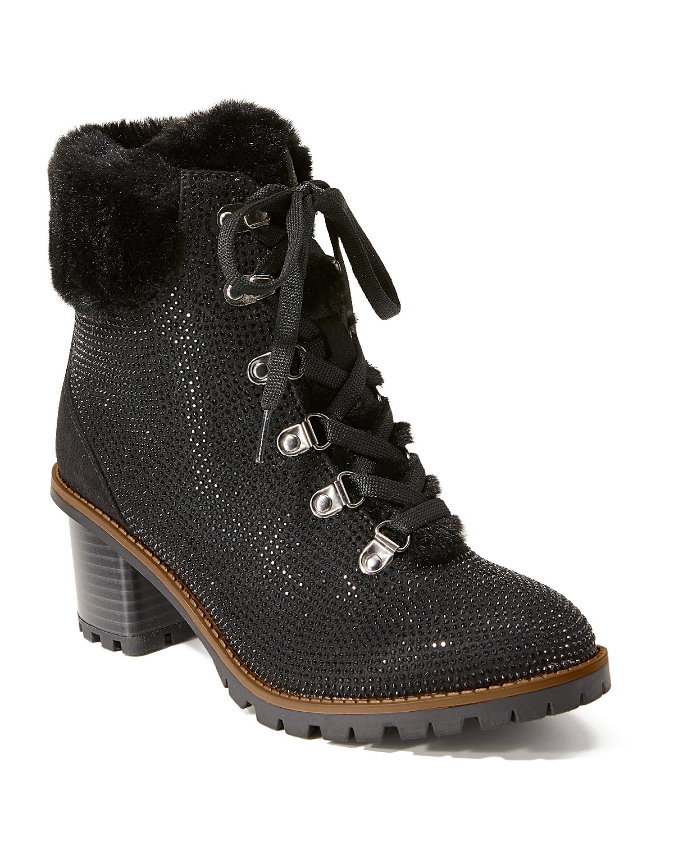 Faux-Fur Embellished Heeled Bootie Black