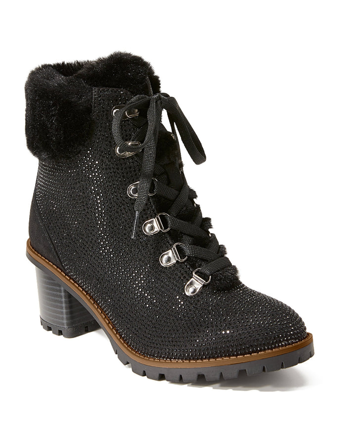 Faux-Fur Embellished Heeled Bootie Black