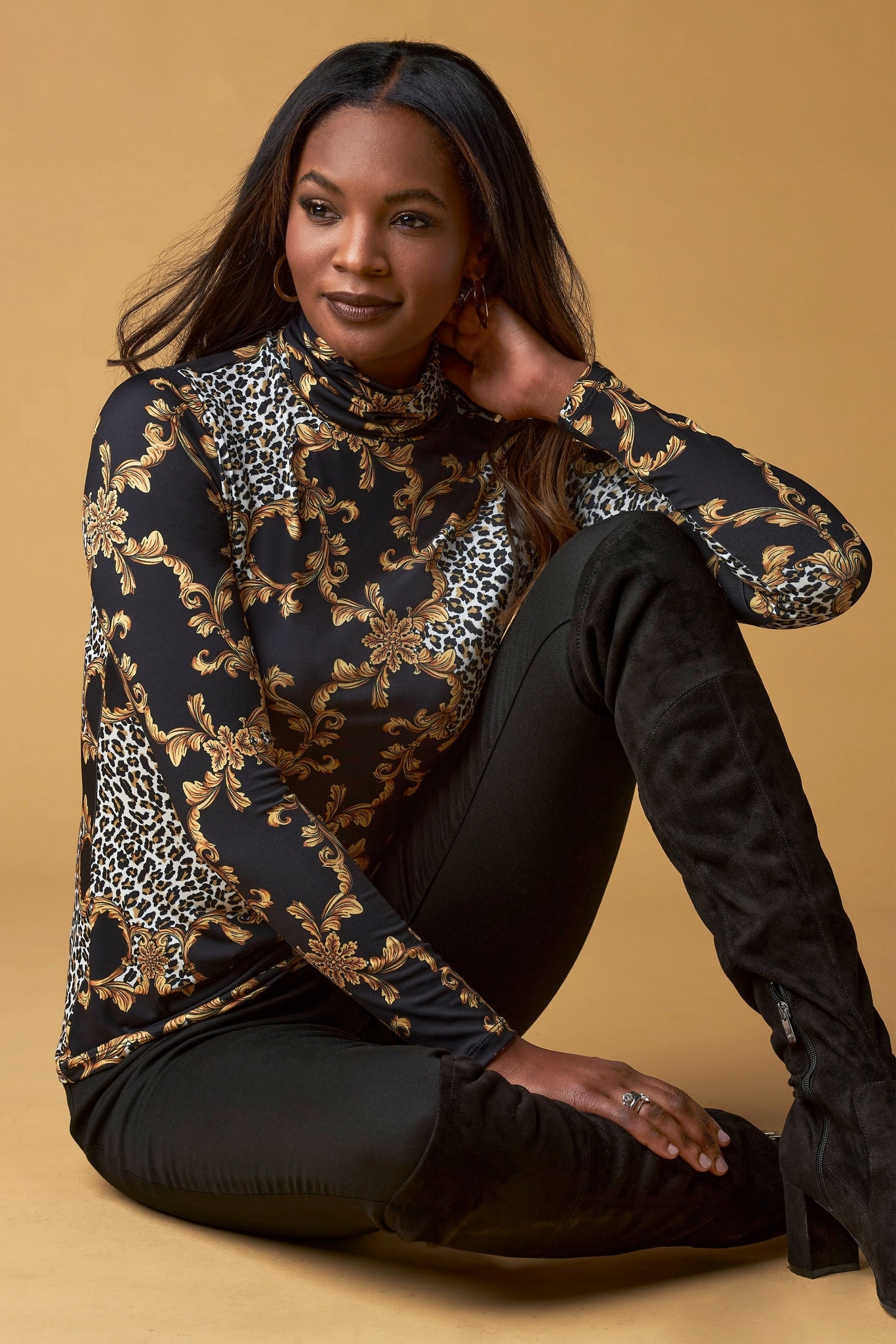 Status Animal Turtleneck Top Black Multi