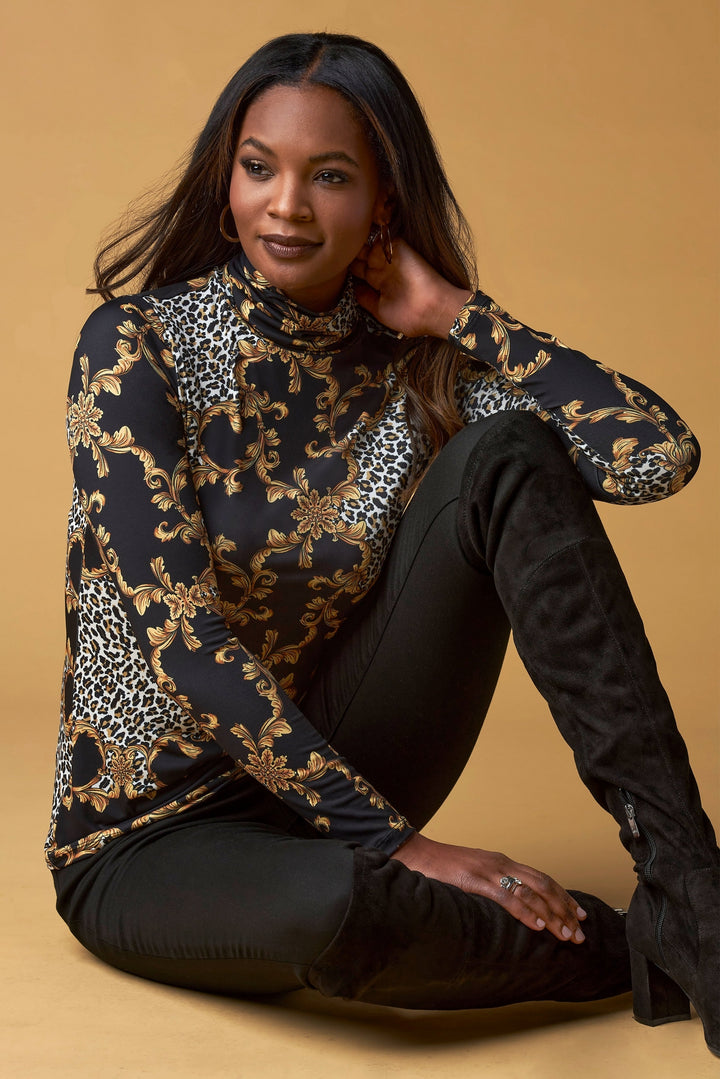 Status Animal Turtleneck Top Black Multi