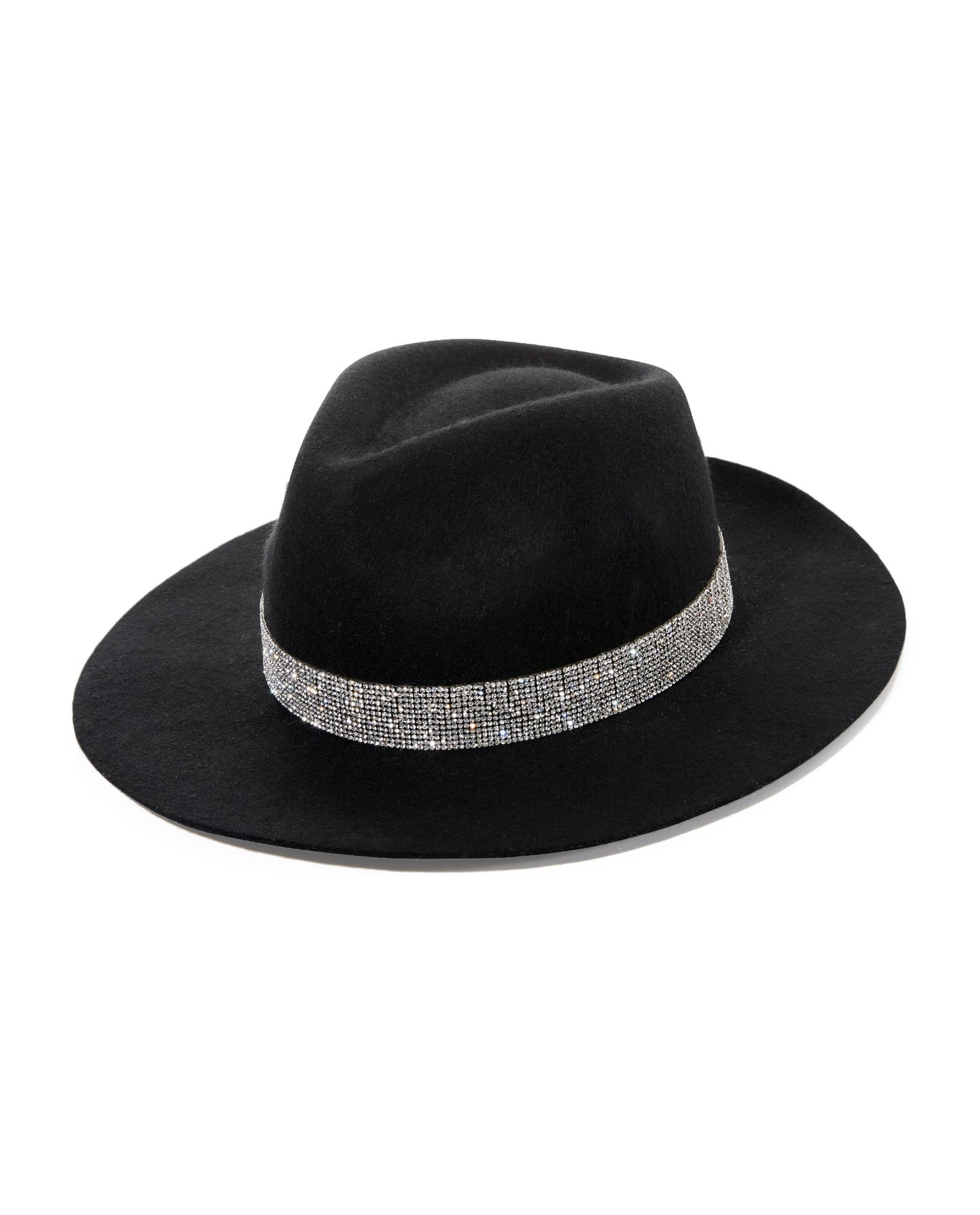 Rhinestone Trim Felt Hat Black