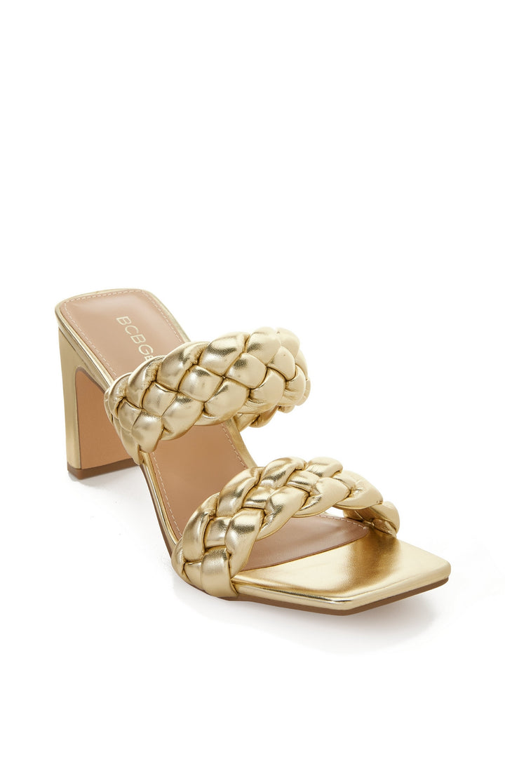 Woven Braided Block Heel Gold