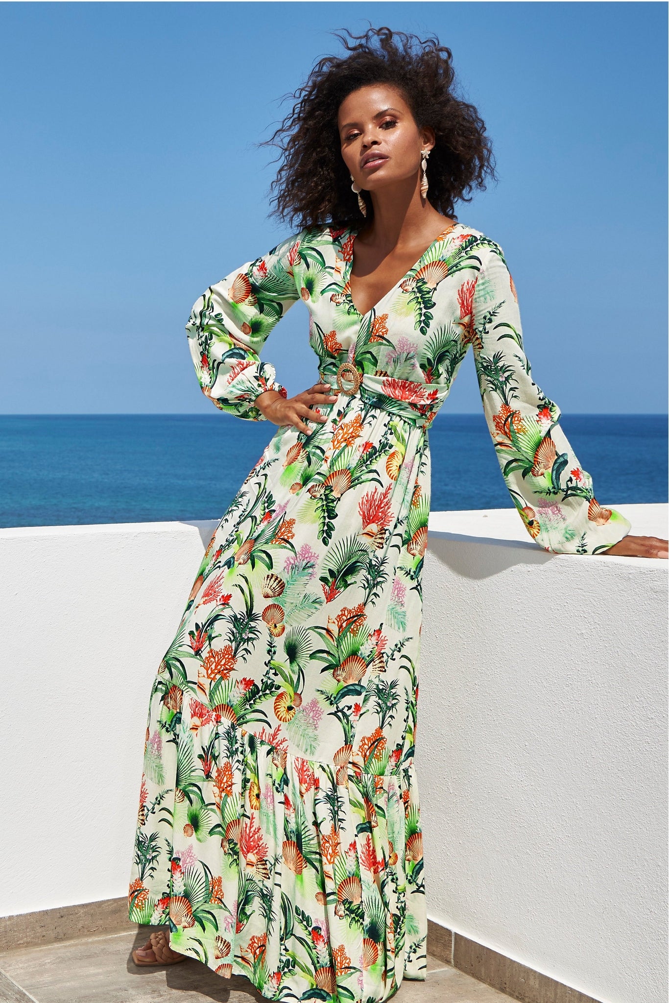 Sea Life Printed Maxi Dress Off White Multi