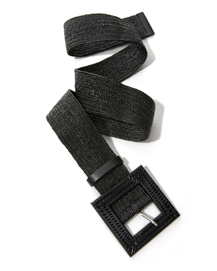 Raffia Woven Stretch Belt Black